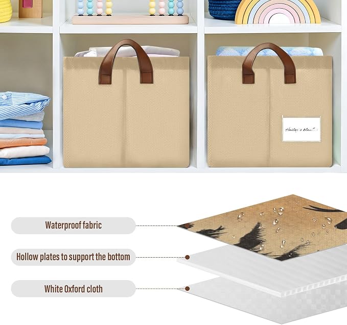 Rustic Sunset Forest Deer Vintage Storage Basket Foldable Cube Storage Bins with Handles&Label Collapsible Organizer Box Bin Large Rectangle Decorative Baskets for Shelves Home Living Room Closet
