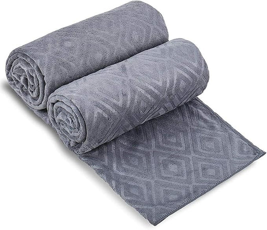 JML Large Microfiber Bath Towels Set of 2, 30" x 60", Oversized, Soft, Super Absorbent,Fast Drying, Perfect for Shower, Sauna,Gym, Sports,Travel, Fitness, Yoga - Grey Diamond Pattern