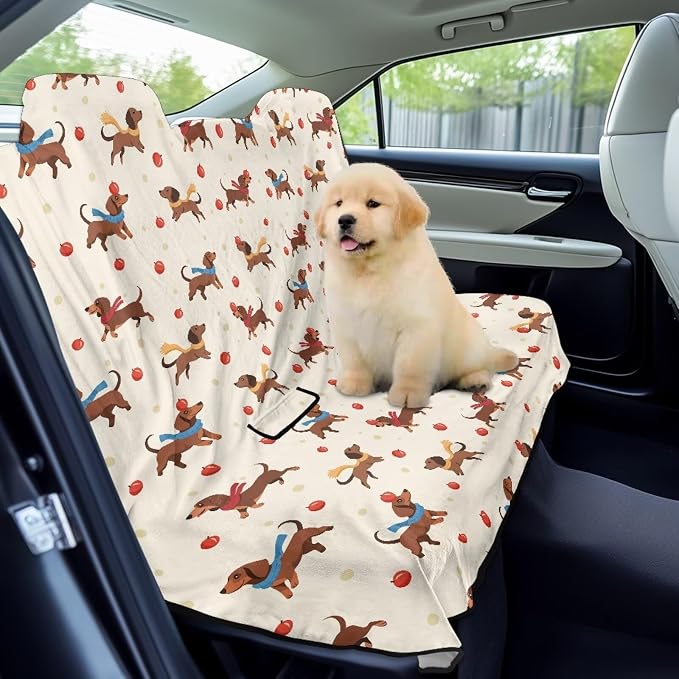Renewold Rear Bench Towel Seat Covers for Dogs Sport Car Back Seat Towel Covers with Storage Bag Automotive Interior Accessories Picnic Beach Blanket Dachshund Apple Easy Install Foldable