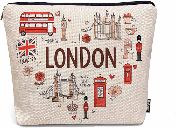 Women Makeup Organizer Bag London, Heart Shape I Love London Quote Flax Cosmetic Bag Makeup Bags Toiletry Bag Accessories Organizer Travel Bags For Home Bathroom Office Hotel Gym