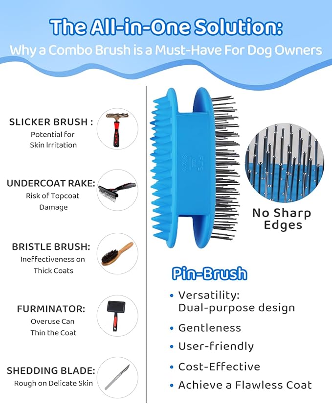 Double-Sided Dog Brush for Shedding, Silicone Dog Brush for Long Haired Dogs, Deshedding Brush Pet Brushing Comb for Grooming, Massage & Skin Care Brush - Pet Supplies