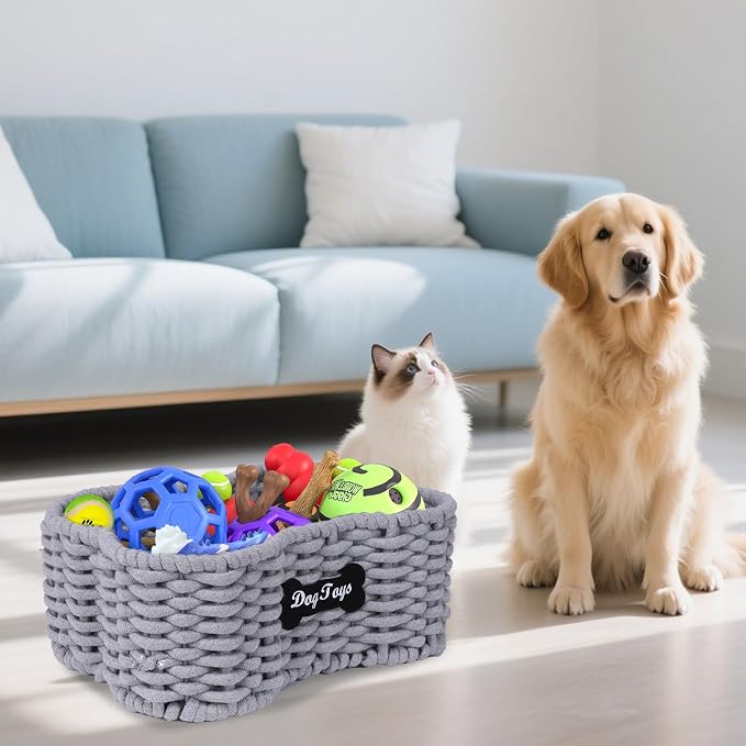 Dog Toy Basket, Large Woven Storage Bin, Pet Toy Basketfor Living Room,Toy Storage Organizer with Handles Stylish Dog Toy Bin for Dogs and Puppies