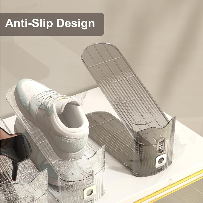 CiBiZi Shoe Slots Organizers Clear Adjustable Space Saver Shoe Stacker Shoe Rack Holder Oraganizers for Closet Cabinet Storage Grey 10Pack