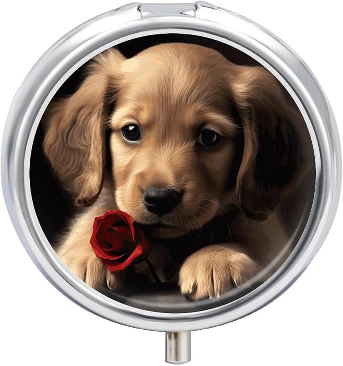 Cute Pet Dog Pill Box 3 Compartment, Pill Case Portable for Pocket Or Purse,Pill Organizer to Hold Vitamins, Medication, Fish Oil &Supplements