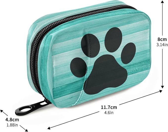 Teal Turquoise Wooden Striped Pill Case, Weekly Portable Dog Paw Pill Bag Container 7 Days Pill Box Organizer Vitamin Supplement Holder with Zipper for Travel Family Busines