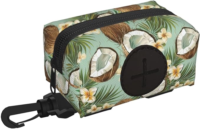 Coconut Flower Palm Leaf Pet Waste Bag Dispenser 0.2L | Portable Dog Poop Holder Waste Bag With Zipper Park Doggy Walking Accessory