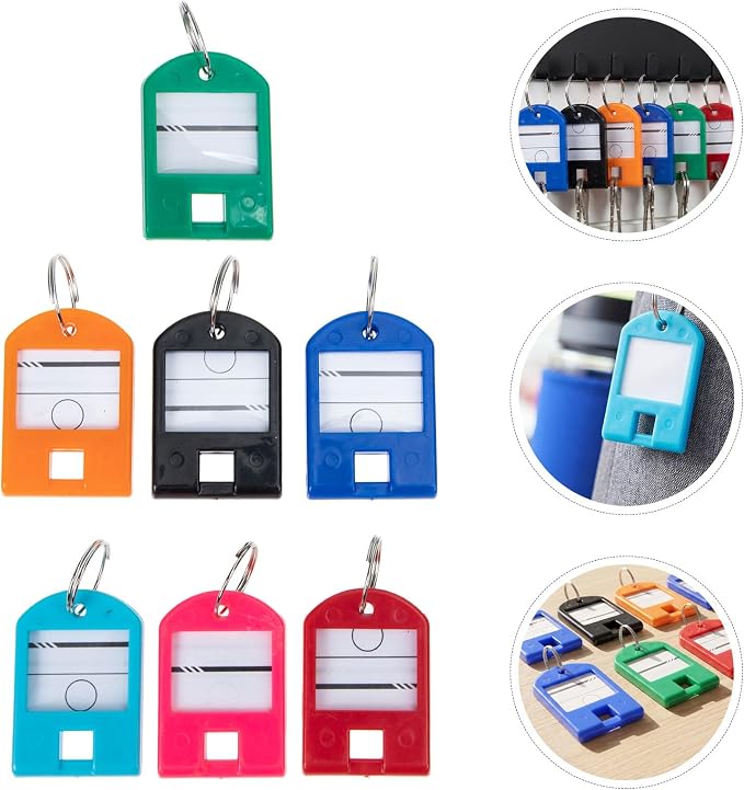 POPETPOP Plastic Key Tags Sturdy Plastic Organizers 100pcs with Split Ring and Personalizable Label, Colored Key Labels and Random Color for USB Drive and Small Luggage for Offices