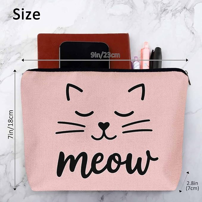 Cat Cute Cosmetic Bags For Women, Funny Kitten Cat Face Meow Roomy Makeup Bag Toiletry Bag Accessories Organizer Storage Bags Makeup Pouch For Travel Business Gym Camping Bathroom, Pink