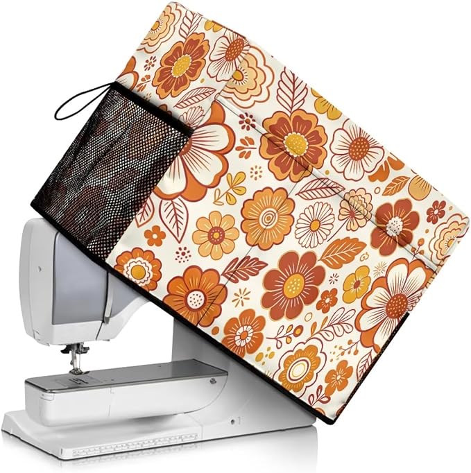 Sewing Machine Cover with Storage Pockets,Retro Flowers Print | Dust & Pet Hair Protection,Fits Standard Singer, Brother and Janome Machines, Protecting & Decorating Your Sewing Space