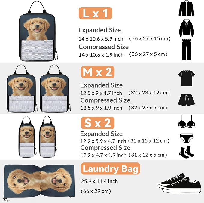 Labrador Dog 6 Set Compression Packing Cubes Dogs Pet Expandable Packing Organizer for Travel Accessories Luggage Suitcase Bag
