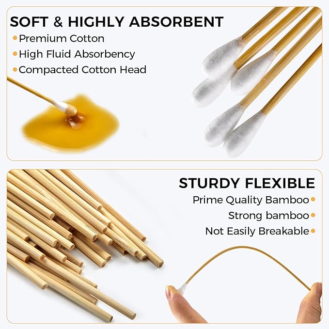 300PCS Long Cotton Swabs with Storage Box, 6 Inch Dog Ear Swabs - for Small and Medium Pet Ear Cleaning - Soft Cotton Tips, Gentle and Lint-Free, Specially Designed for Dogs (Medium)