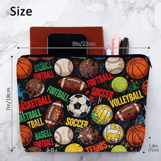Woman Makeup Bag Sports Balls, Baseball Soccer Basketball Game Makeup Bags Travel Cosmetic Bags Toiletry Makeup Organizer Pencil Pouch Make Up Cosmetic Bag For Owners Lady Birthday Gifts