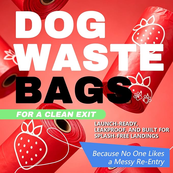 Strawberry Scented Dog Poop Bags - 8 Rolls 120 counts Leak Proof | Extra Large 13x9 Inch Red Dog poop bags rolls with Dispensers, Fragrance Bags for Dogs Walking and Cat Litter