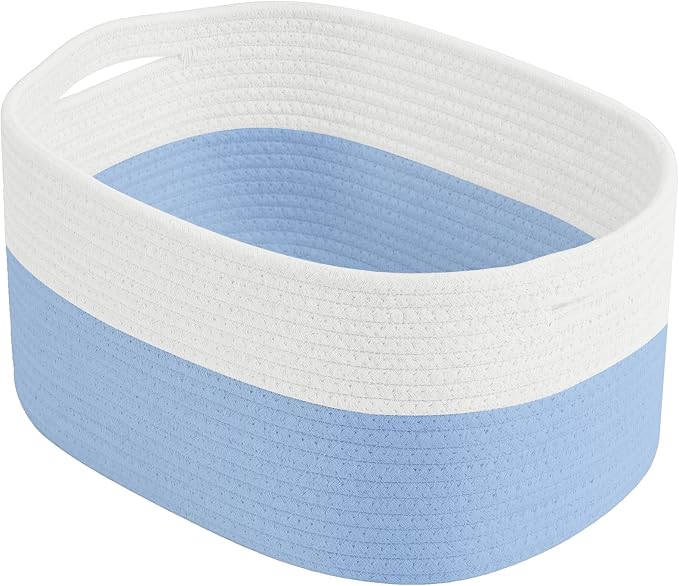 ECDYQXVU 15x10x9 Inch Woven Cotton Rope Storage Basket, 1 Pack | Foldable Design, Built-in Handles, Space-saving Organizer for Living Room, Bedroom, Laundry, Shelves, Clothes, Towels