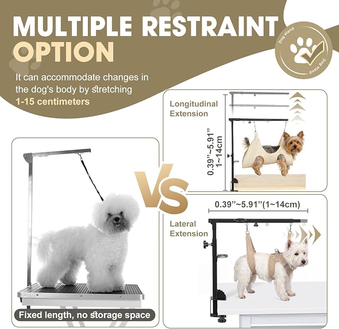 Pexhaju Dog Grooming Arm, Adjustable Foldable Integrated Table Clamp Bracket, Heavy Duty Support for Small Medium Dogs Home Salon Grooming Table Daily Use