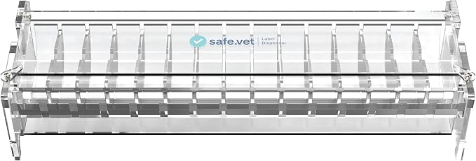 Veterinary Syringe Label Dispenser by Safe Vet | Countertop Injectable & Pharmacy Label Organizer for Vet Clinics, ICU, Surgery & Anesthesia (15 Slots)