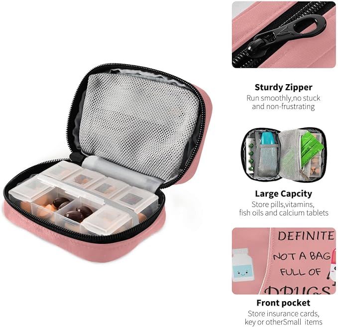Pill Organizer Pill Character Pill Box 7 Day Pill Case Bag Travel Pill Organizer Bag with Zipper Portable Weekly Case Compact Size for Vitamin Supplement Holder