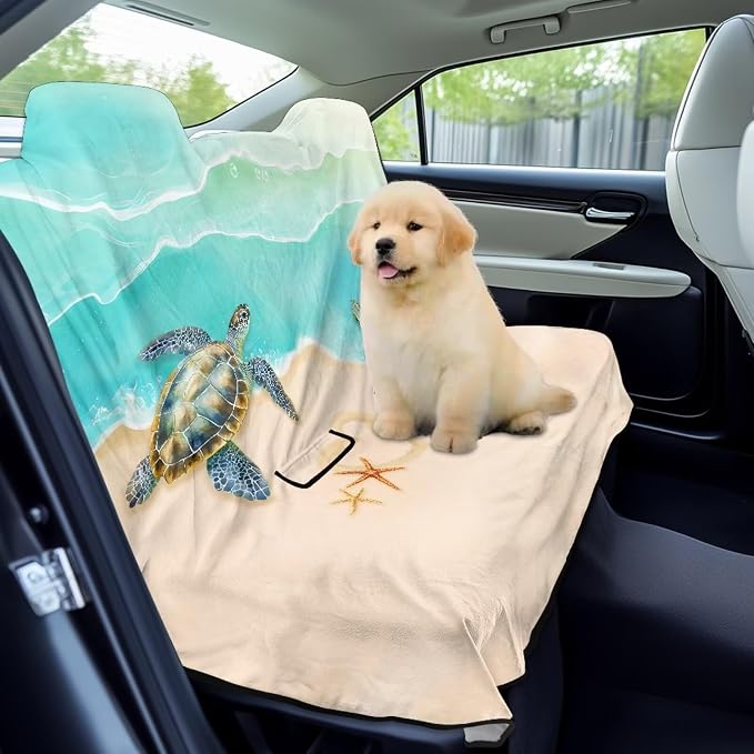 Renewold Car Back Seat Pet Cover for Dogs Cats Auto Seat Towel Cover Vehicles Rear Bench Towel Blanket for Yoga Picnic Gym Beach Sea Turtle Car Travel Accessories Easy Install