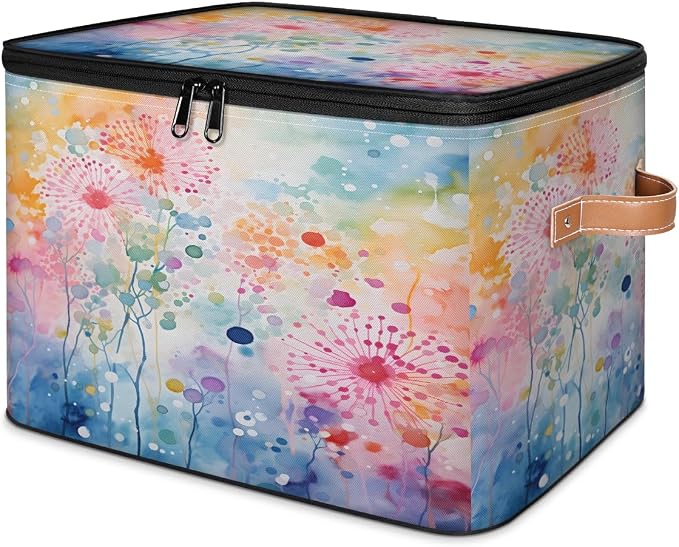 Pardick Storage Bin Watercolor Abstract Trees Storage Baskets with Zipper Lid & Handle Foldable Closet Shelf Cloth Organizer Basket Cube Bins Clothes Organizer for Nursery, Bedroom