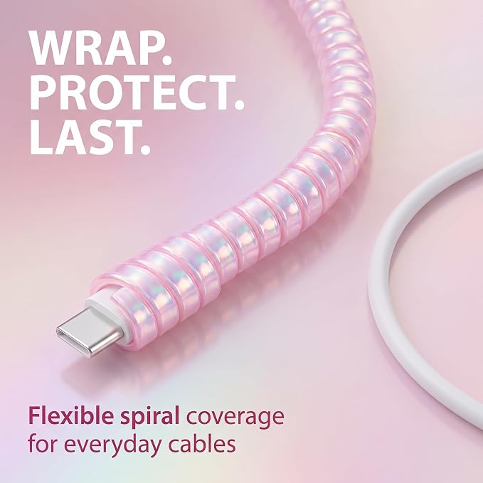 Laser Pink Spiral Cable Protector,Chargers Data Cable Protect Sleeve,Headphone Cable Saver for Phone Earphone USB Data Cableor for Prevent Pets from Biting The Cable Sleeves Cord Management
