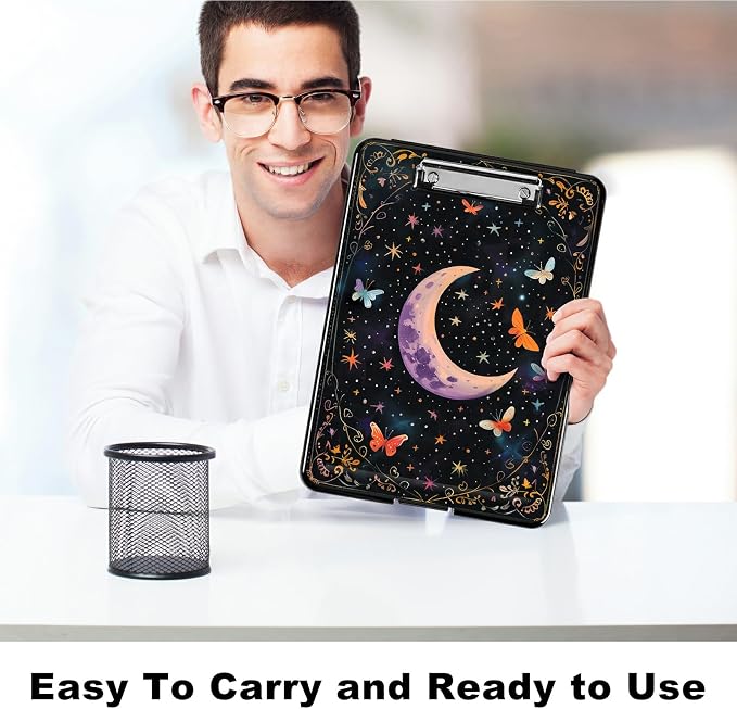 Heavy Duty Storage Clipboard, Slim Nursing Clipboard with Internal Pen Case, Portable File Organizer Case for A4 Letter Size Paper Office Medical Professionals, Butterfly Dark Moon