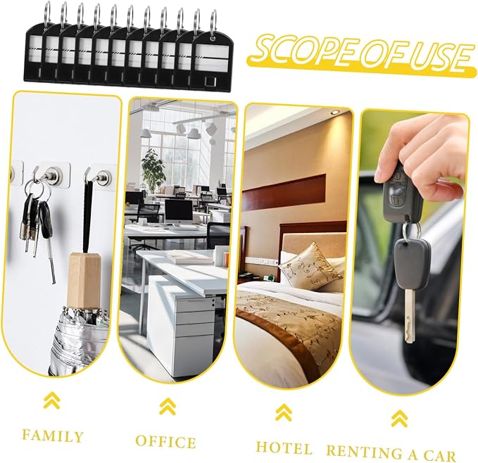 TEHAUX 50pcs Key Tags Split Rings for Easy Identification and Organization Portable Luggage Labels for Home Office and Travel Use