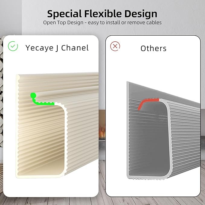 YECAYE 157in Cable Management, Cord Organizer,Easy Install Self-Adhesive Cord Hider, Cable Organizer, Cable Hider for Office Organization,Child & Pet Proof, Beige