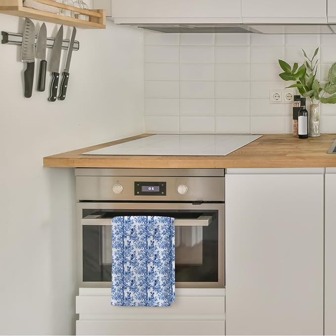 Chicimln Chinoiserie Pitbull Dog Kitchen Towels, Gifts for Pitbull Lovers Decorative Hand Towels for Bathroom, Blue and White Dog Dish Tea Towel Drying Cloth for Kitchen Decor, 16x24 Inch