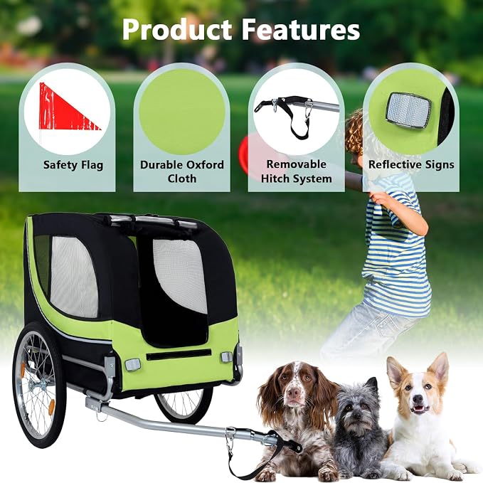 Large Dog Bike Trailer with 18.9" Wheels - 120LB Capacity Dog Trailer for Bike, Foldable Pet Bike Trailer for All-Terrain Cycling, Jogging & Camping