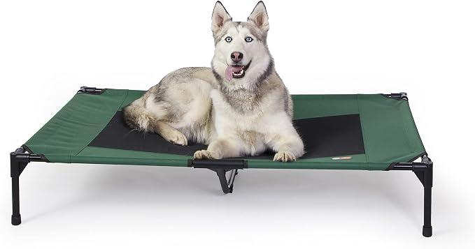 K&H Outdoor Elevated Dog Bed, Cooling Raised Dog Bed, Green, XL 50x32in | Pet Cot for Large & Extra Large Pets, Breathable Mesh Center Hammock Design, Indoor/Outdoor Washable Cover, 50x32in