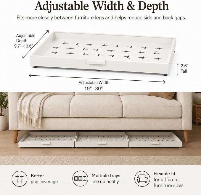 Fokyfok Under Bed Drawers,Under Bed Storage,Under Couch Drawer,1PC | 3 inch tall,Wheeled,Expandable,Slim,Shallow,19"-30" x 9.7"-13.6",Helps Keep Pet Toys from Rolling Under Furniture,Handle