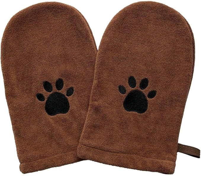 Penny & Niko Microfiber Pet Towel Mitts - Paw Cleaning and Drying Mitts/Gloves for Dogs and Cats (Brown, Standard - 2 Pack)