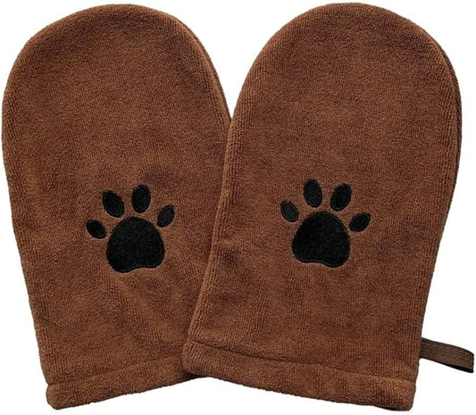 Penny & Niko Microfiber Pet Towel Mitts - Paw Cleaning and Drying Mitts/Gloves for Dogs and Cats (Brown, Standard - 2 Pack)