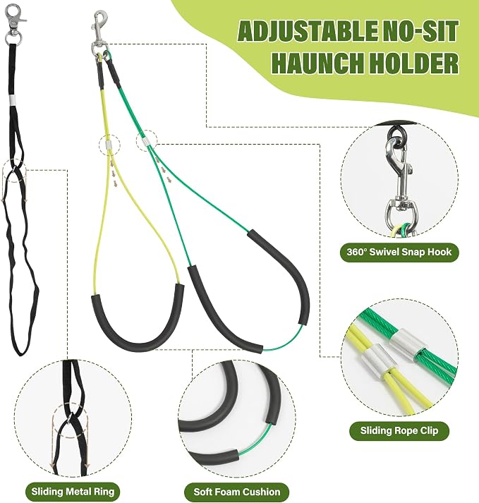 Dog Grooming Arm 35" with Hammock, Haunch Holder for Small Medium Pets | Adjustable 18"-35" Dog Grooming Table Stand with Loop Noose, Fits 2" tables, for Small/Medium Dogs under 30 lbs