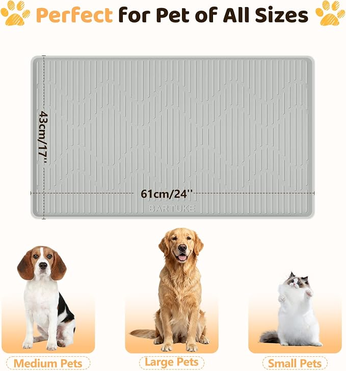 Silicone Dog Crate Mat 24" x 17" Extra Large Pet Bed Mat | Dog Cage Mat with Raised Edge, Washable, Non-Slip, Leakproof Kennel Mat for Protect Floors, Reusable Dog Playpen Mat