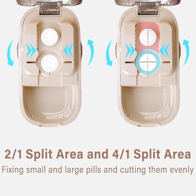 DUBSTAR Pill Cutter Splitter for Small & Tiny Pills Cuts into 1/2 1/4 Beige | Pill Cutters with Removable Silicone Pad, Tablet Splitters Cuts Vitamins Tablets for Purse Pocket