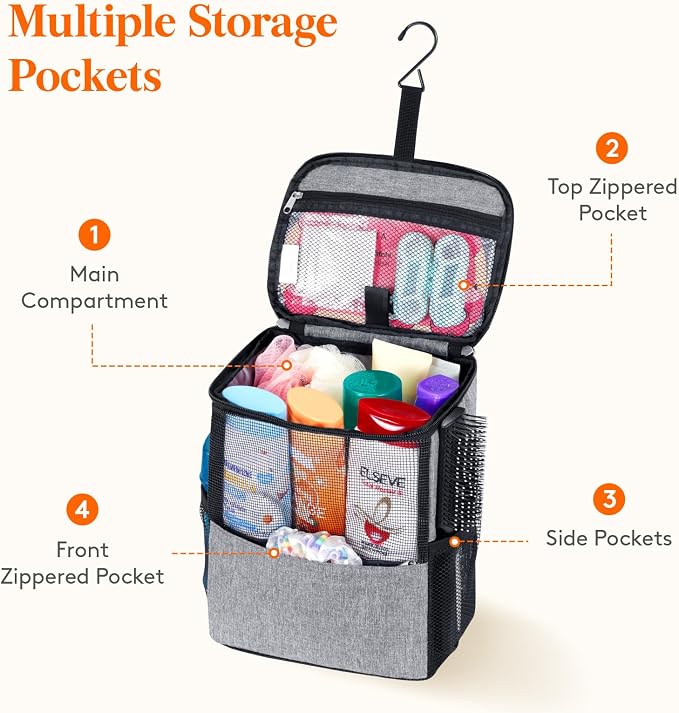 Lifewit Shower Bag Mesh Shower Caddy Portable College Dorm Room Essentials Tote Bag for Bathroom, Gym, Travel, Camping Quick Dry Hanging Shower Organizer Basket Toiletry Bag, Medium, Grey | Portable, Quick Dry, College Dorm Room Essentials, Tote Bag fo...