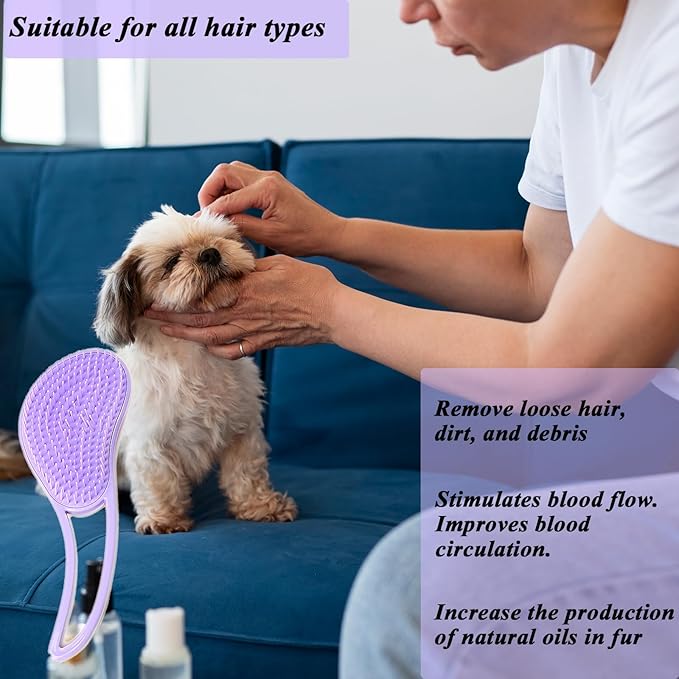 Dog Grooming Brush, Soft Puppy Massage Brush, Pet Hair Bathing Brush Comb, Hangable Grooming Tool for Poodles, Teddy, Yorkies, Maltese, Shih Tzu, Chihuahua (Purple)