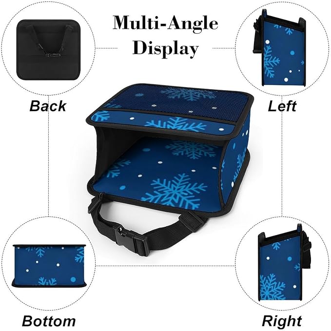 Car Back Seat Organizer Auto Headrest Backseat Storage Bag, Christmas | Snowflake Blue, Vehicle Trash Bag Can with Mesh Pocket, Waterproof Pu Leather Interior Accessories