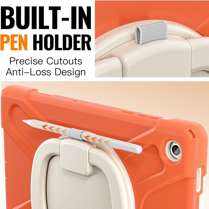Rugged Protective Case Compatible with Samsung Galaxy Tab A11 Plus/A11 + 11" 2023 SM-X230, Military-Grade Shockproof Cover with 360° Rotating Stand & Built-in Screen Protector (Orange)