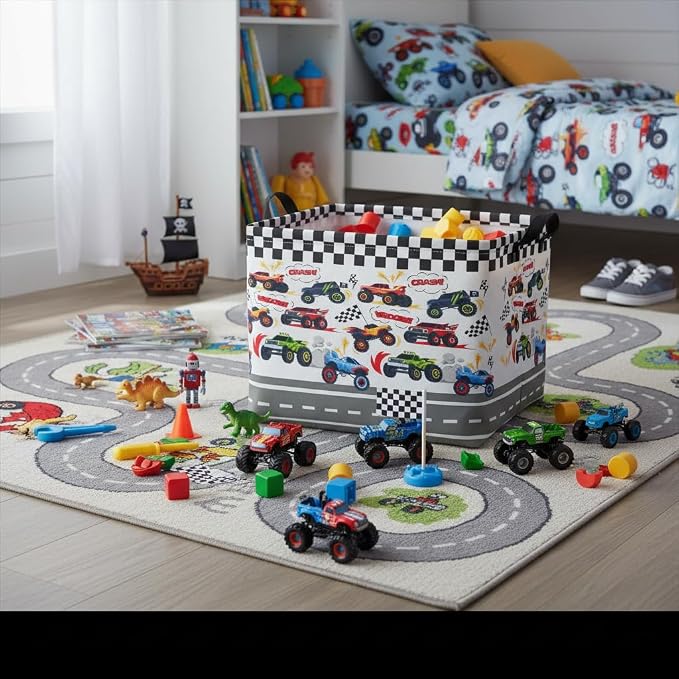 Rectangular Kids Basket Baby Girl Basket Fabric Storage Bin Organizer Box Room Decor(Racing Car)