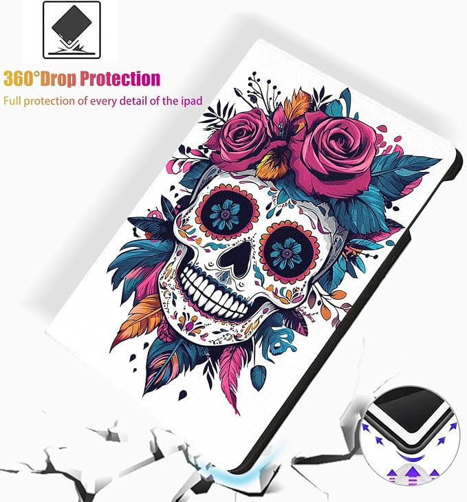 for Microsoft Surface Pro X/Pro X Plus-13 2019/2020/2021/2024 Tablet Case,Auto Wake/Sleep,Adjustable Stand Protective Cover - Sugar Skull Rose