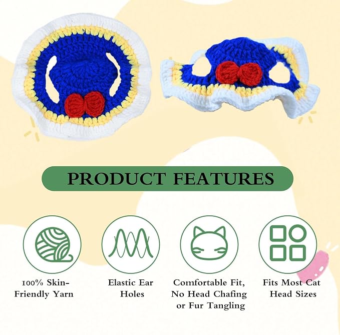 White Snow Cat Hat, Cotton & Soft Cute Knitted Hats for Cats Birthday Party Spring Puppy Hat for Small Pets (White Snow, M)