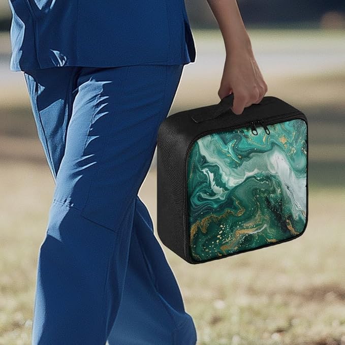 Empty First Aid Bag Green Marble Print Hummingbird Floral First Responder Case for Emergency Teams and Family Use Includes Modular Inserts Wear Resistant Zippers Breathable Back Panel