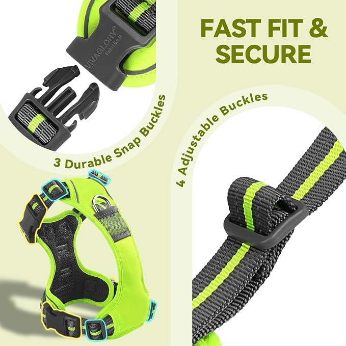 VIVAGLORY No Pull Dog Harness Vest Harness, L, Bright Yellow - Patterned | with Handle Front and Back Clip for Training & Pulling, No Pull & Escape Proof Padded Adjustable for Pet Puppy