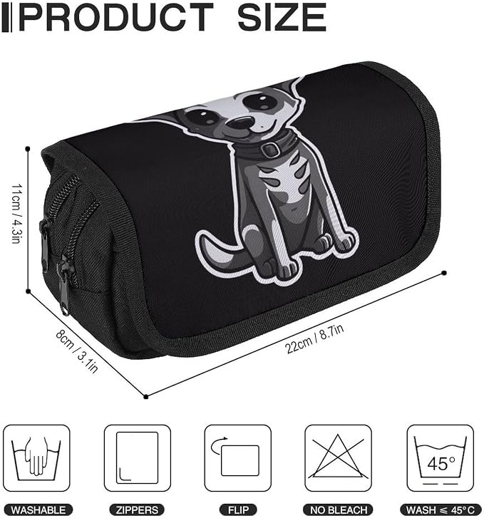 Pet Dog Stickers Large Capacity Pencil Case with Double Zipper - 2 Compartments Stationery Pen Organizer Pouch, Portable Storage Bag for Office Supplies, Travel & Cosmetics
