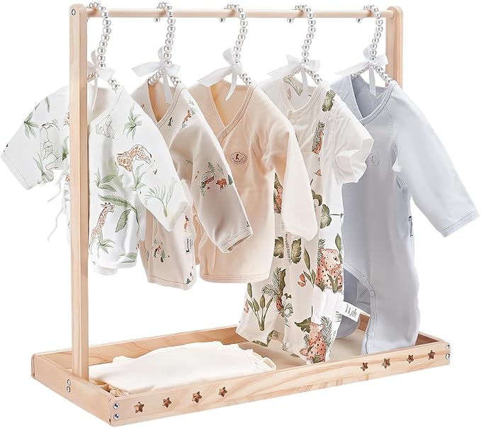 1 Set Wooden Small Clothes Rack, Pets Clothes Rack with Hanging Rod Solid Pets Wardrobe Coat Racks Dogs Cats Dolls Clothes Display for Playroom Bedroom, 23.62x10.24x21.85Inch