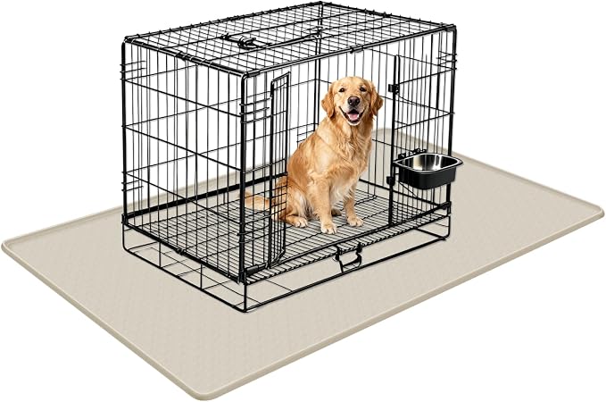 Silicone Dog Bed Mat 51"x 25.6" Crate Mat for Dog Cages, Beige | Extra Large Kennel Mat with Raised Edge, Washable, Leakproof, Waterproof Dog Mat for Crate, Dog Floor Mat to Protect Floors