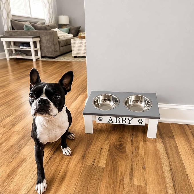 Tilted Dog Bowl - Personalized Custom Elevated Feeder for Short-Nose Dogs | Farmhouse Style, Stainless Steel Dishwasher Safe Bowls, Anti-Slip, Raised Angled, Flat-Face Dogs, Made in USA