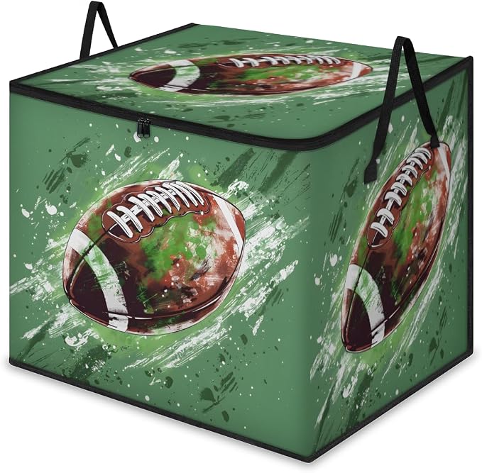 American Football Large Storage Bags, Fabric Bed Storage Containers, Foldable Closet Organizers for Blanket, Clothing, Comforter, Bedding, Sports Ball